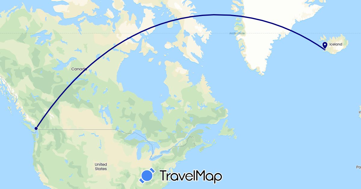TravelMap itinerary: driving in Canada, Iceland (Europe, North America)